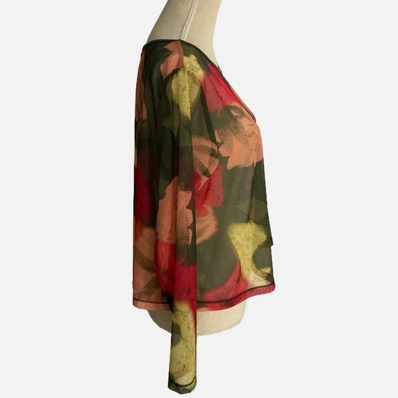 Sympli Floral Camo Mesh Cropped Top Size 12 Long Sleeve Scoop Neck NWT - Picture 8 of 14